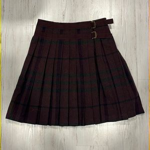 Burberry Burgundy Plaid Pleater Skirt